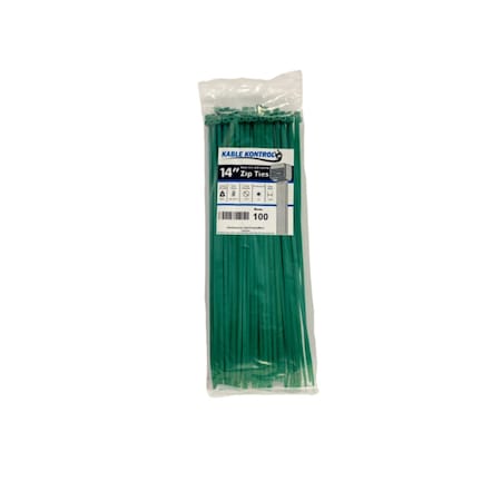 Kable Kontrol Cable Tie, 14 in L, 4.01 in Max Bundle Dia., Green, Nylon 6/6, 50 lb Strength, 100 PK CT265CL-GREEN